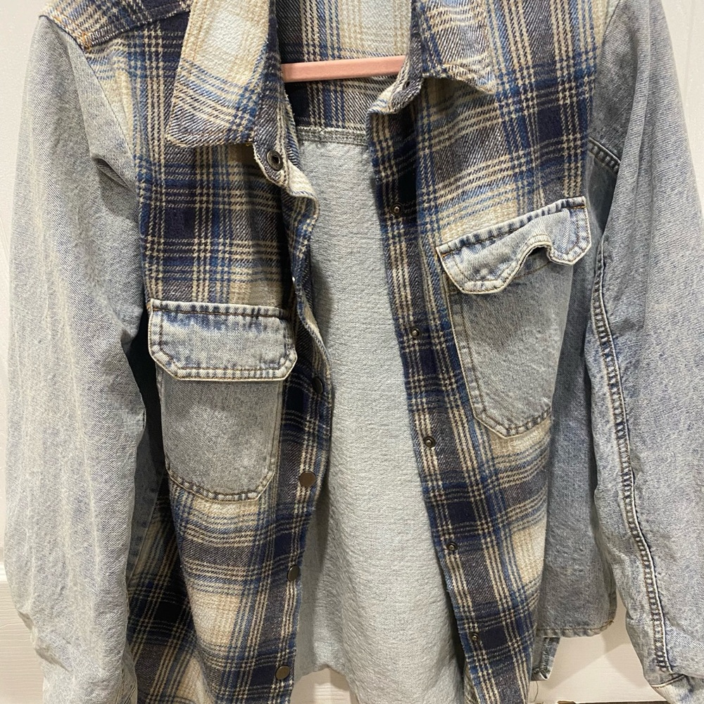 Plaid Denim Jacket with Pockets